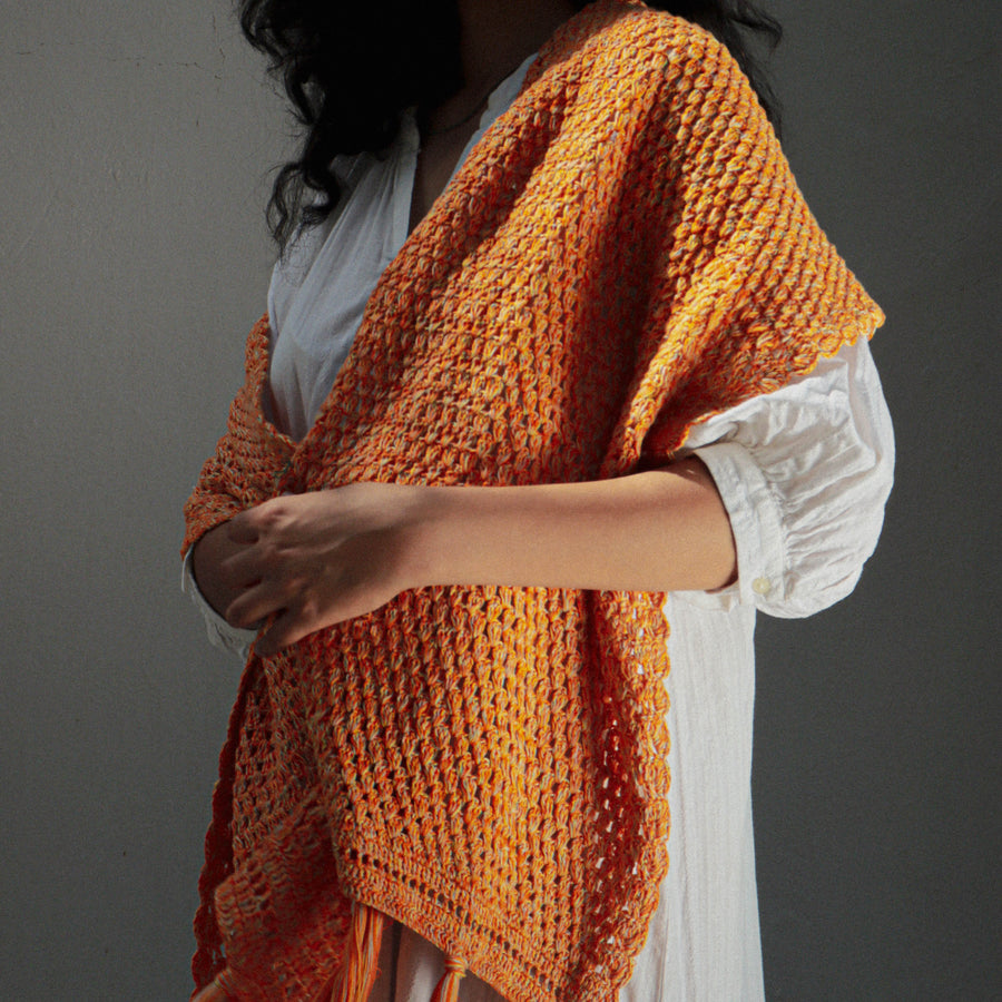 Mix Orange Cotton Crochet Stole