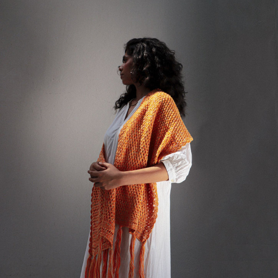 Mix Orange Cotton Crochet Stole