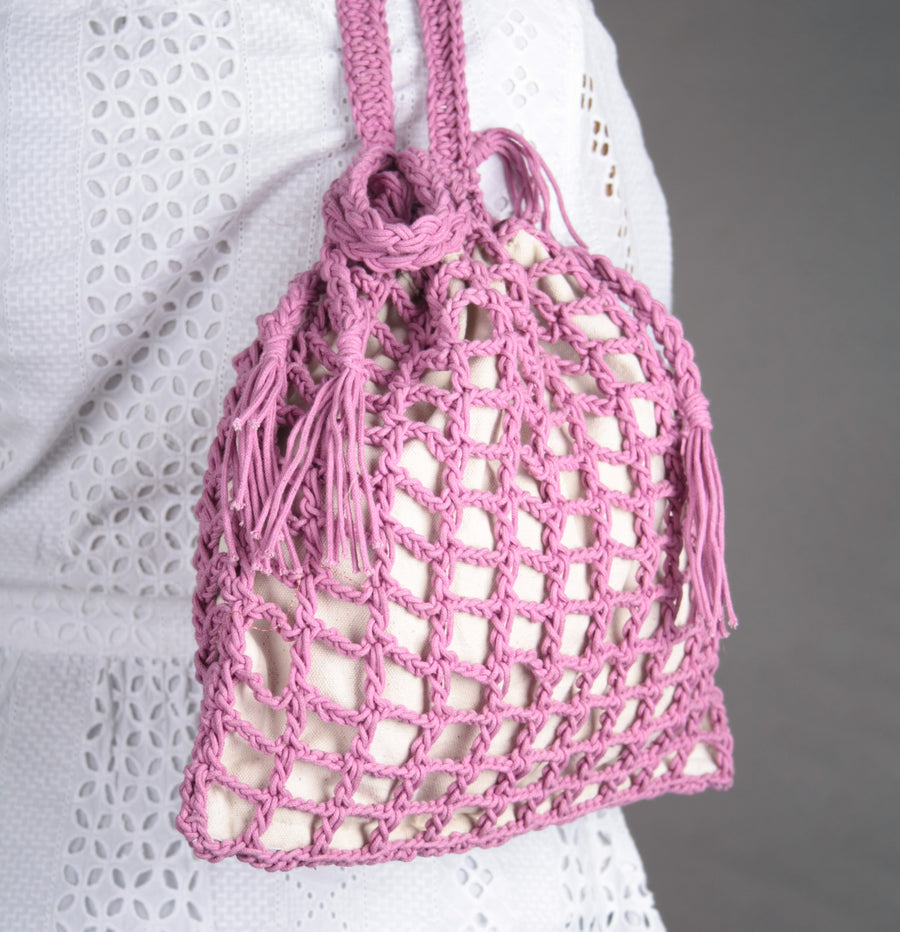 Pink Jaali Crochet Potli