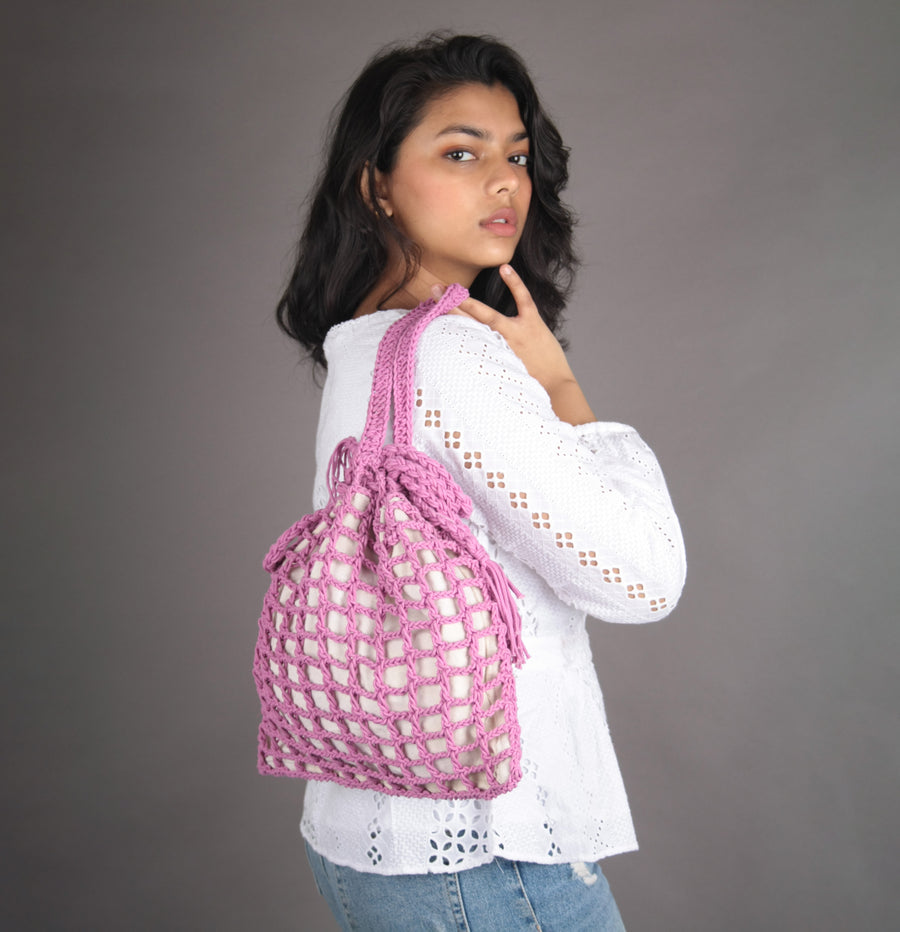 Pink Jaali Crochet Potli