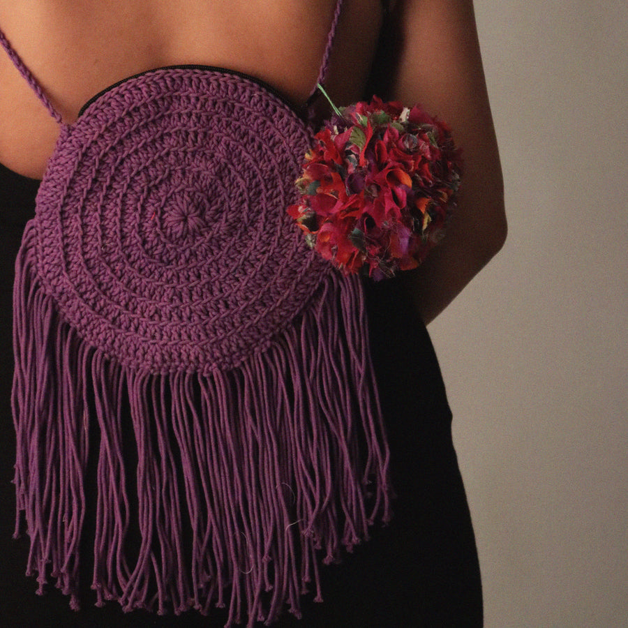 Miniature Round Crochet bag with Tassels