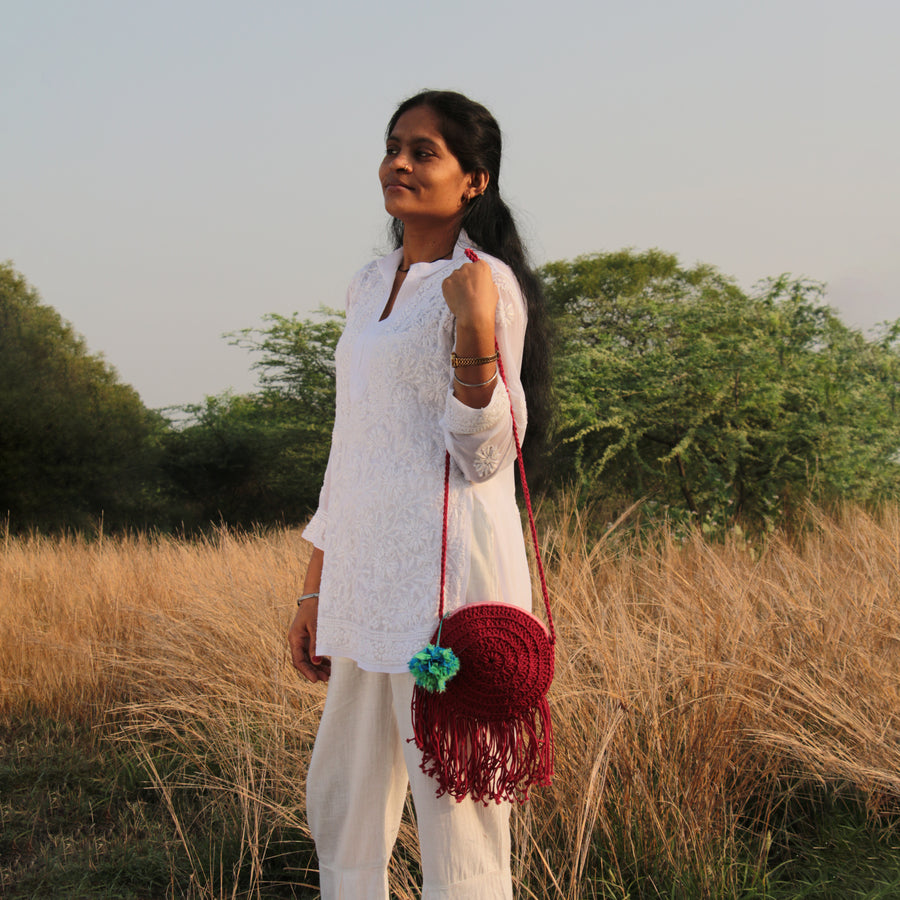 Miniature Round Crochet bag with Tassels