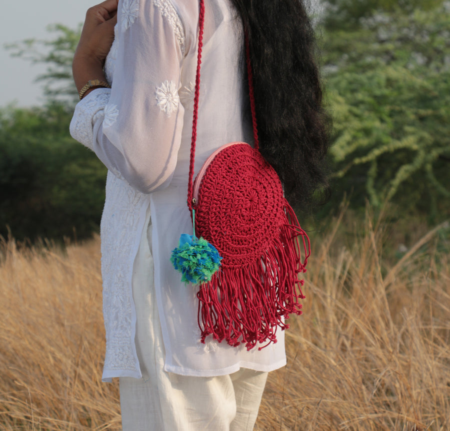 Miniature Round Crochet bag with Tassels