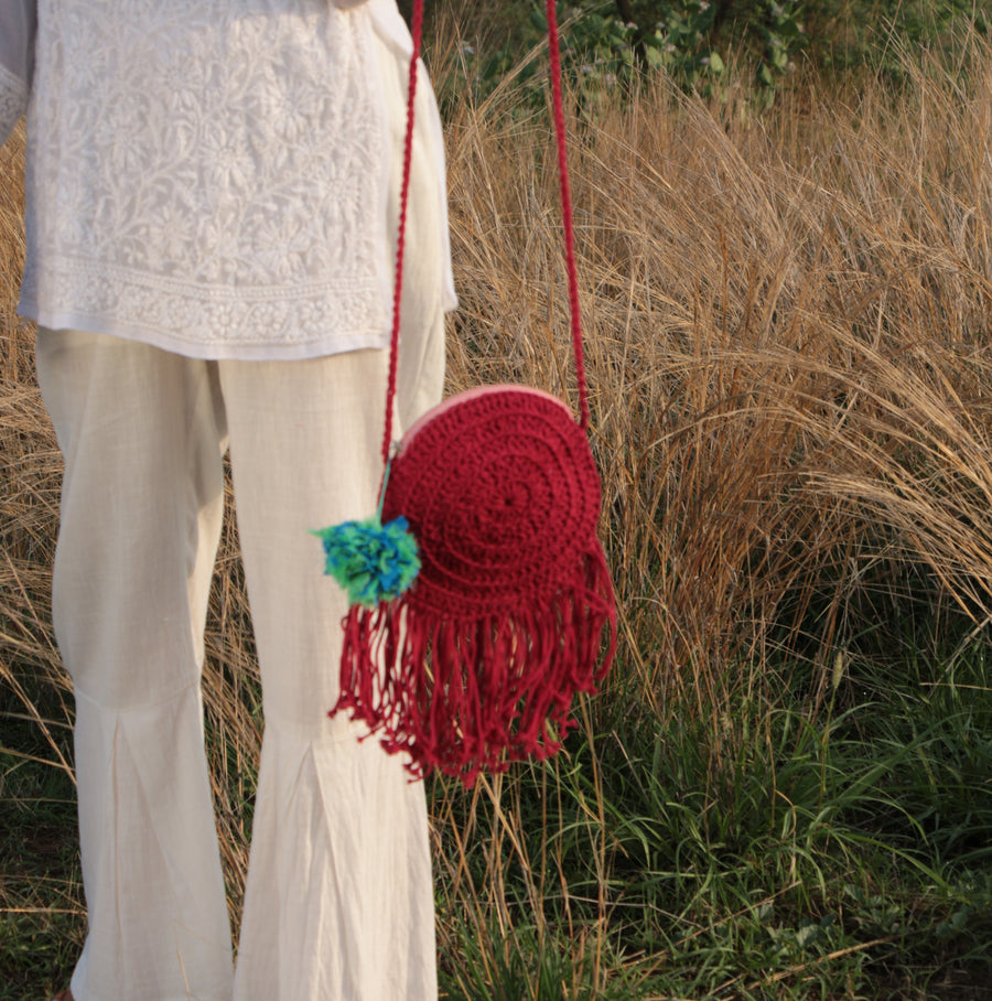 Miniature Round Crochet bag with Tassels