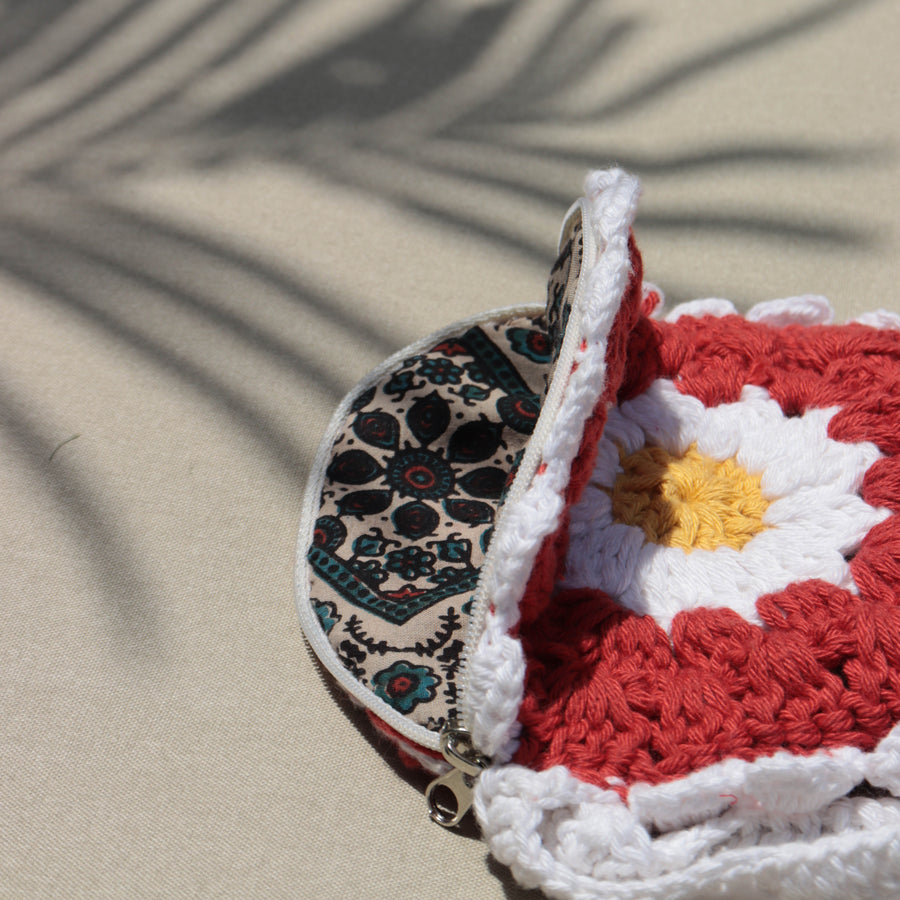 Red Daisy Crochet Wristlet