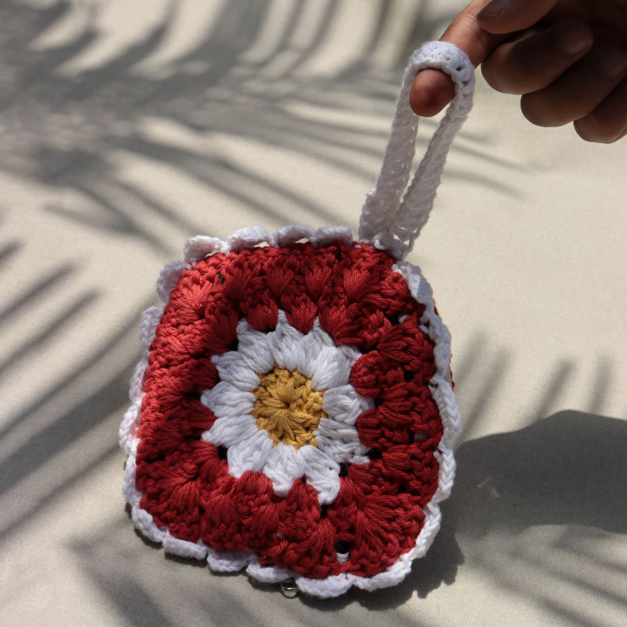 Red Daisy Crochet Wristlet