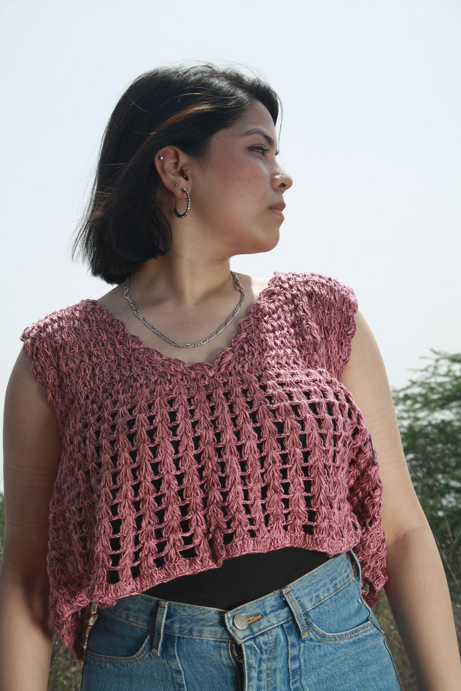 Dusky Rose Crochet Vest