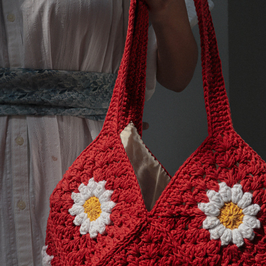 Rust Daisy Hobo Crochet Shoulder Bag