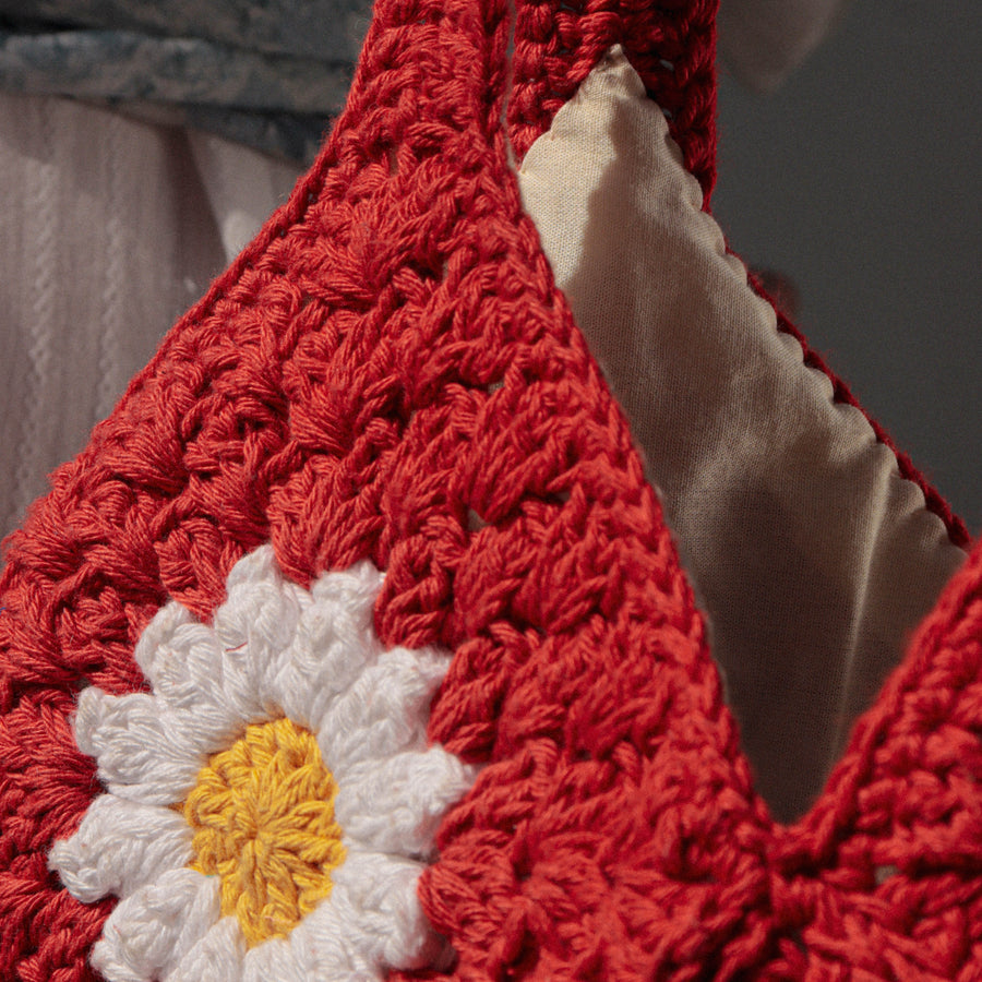 Rust Daisy Hobo Crochet Shoulder Bag