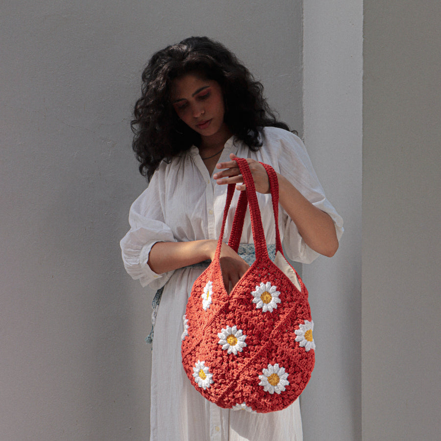 Rust Daisy Hobo Crochet Shoulder Bag