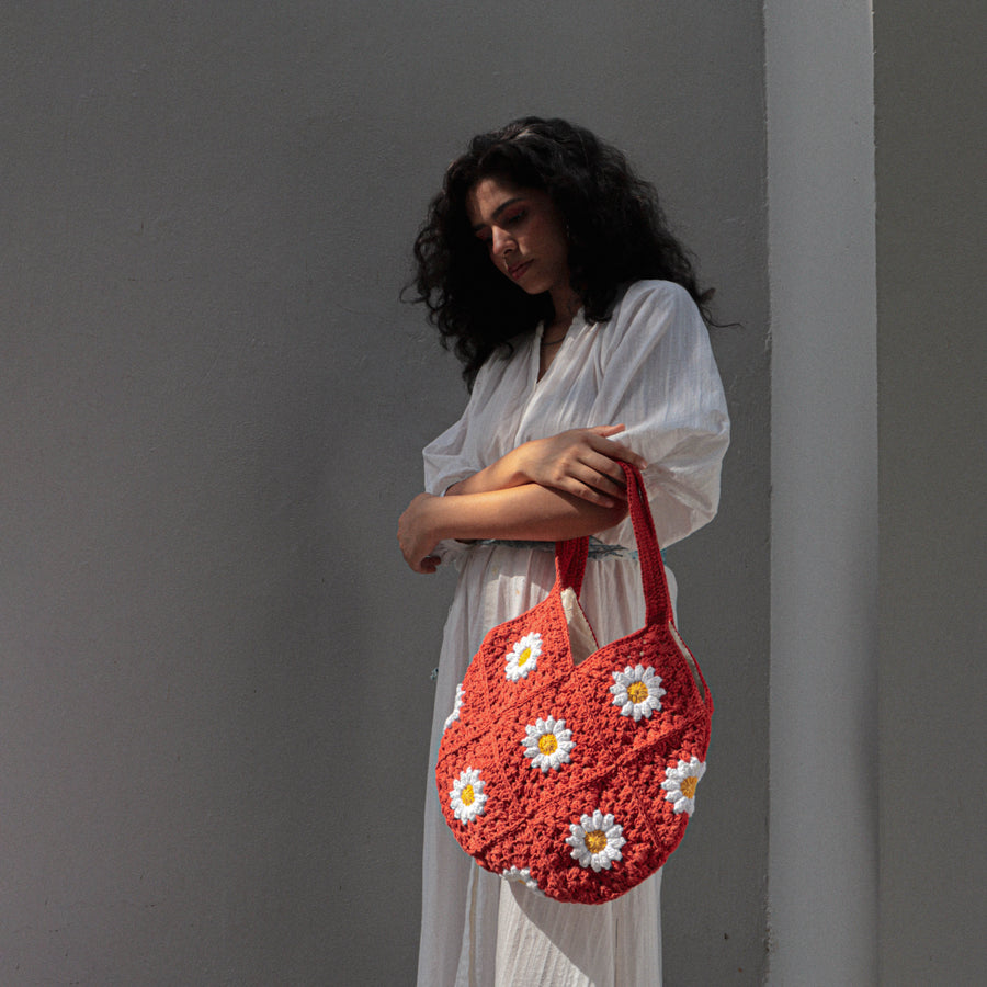 Rust Daisy Hobo Crochet Shoulder Bag