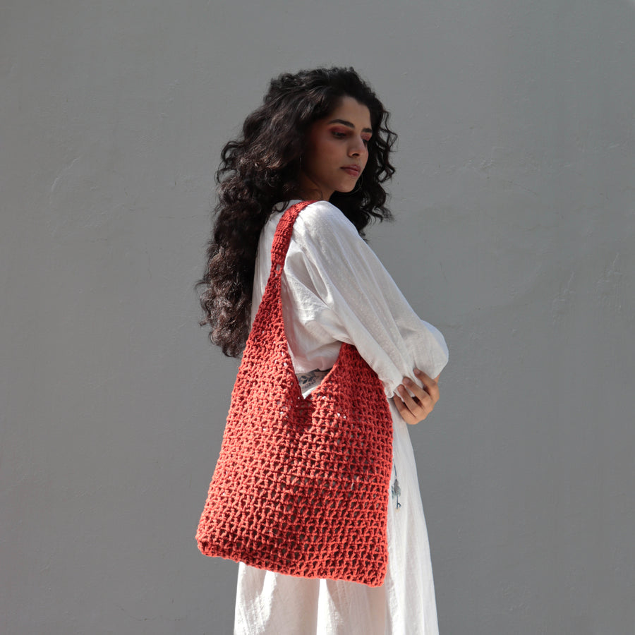 Rust Hobo Crochet Shoulder Bag