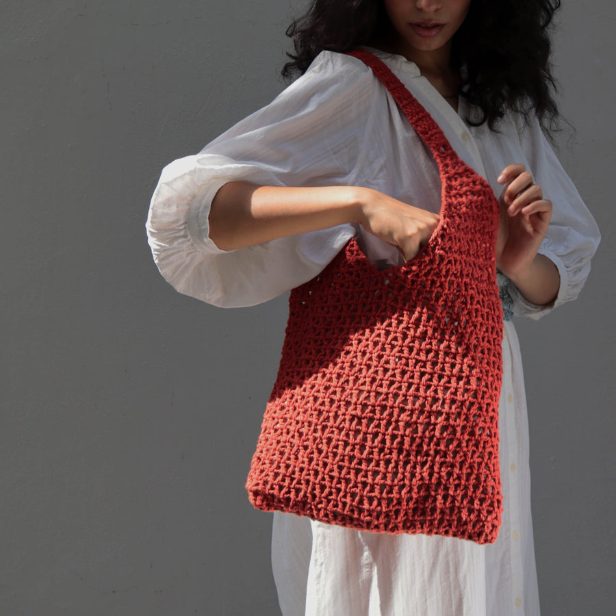 Rust Hobo Crochet Shoulder Bag