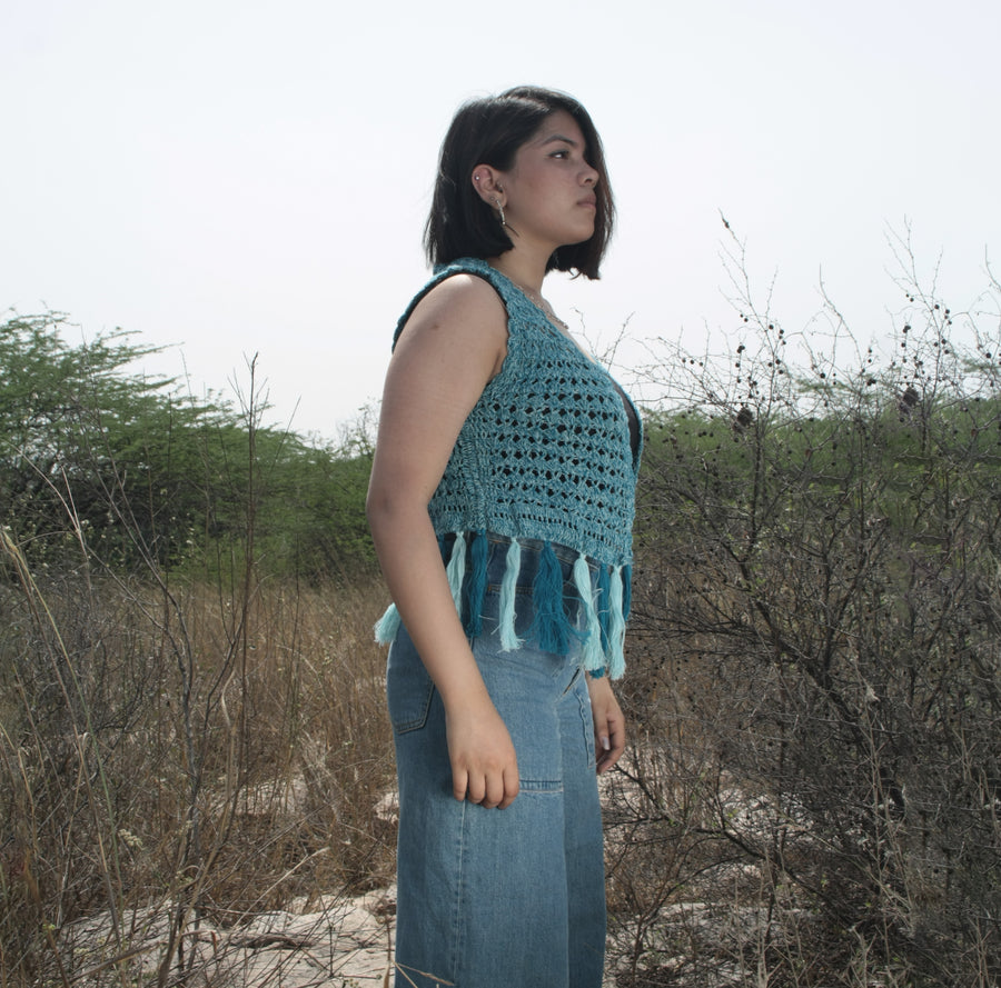 Tasseled Crochet Shrug