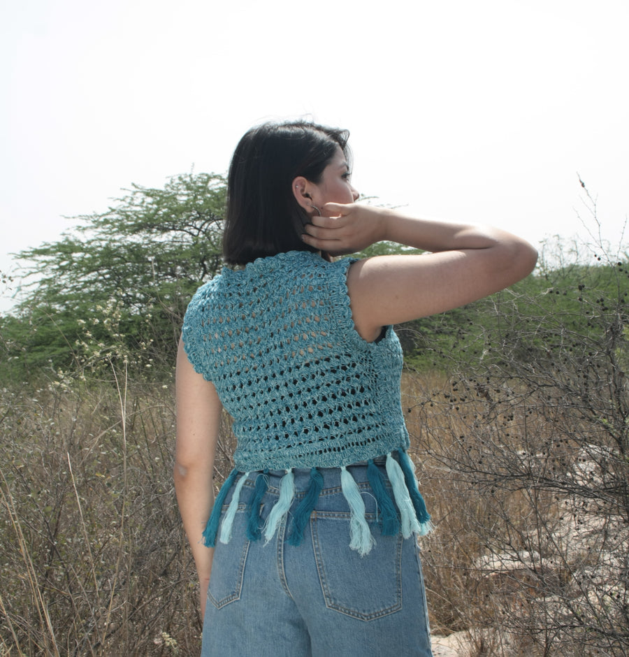 Tasseled Crochet Shrug