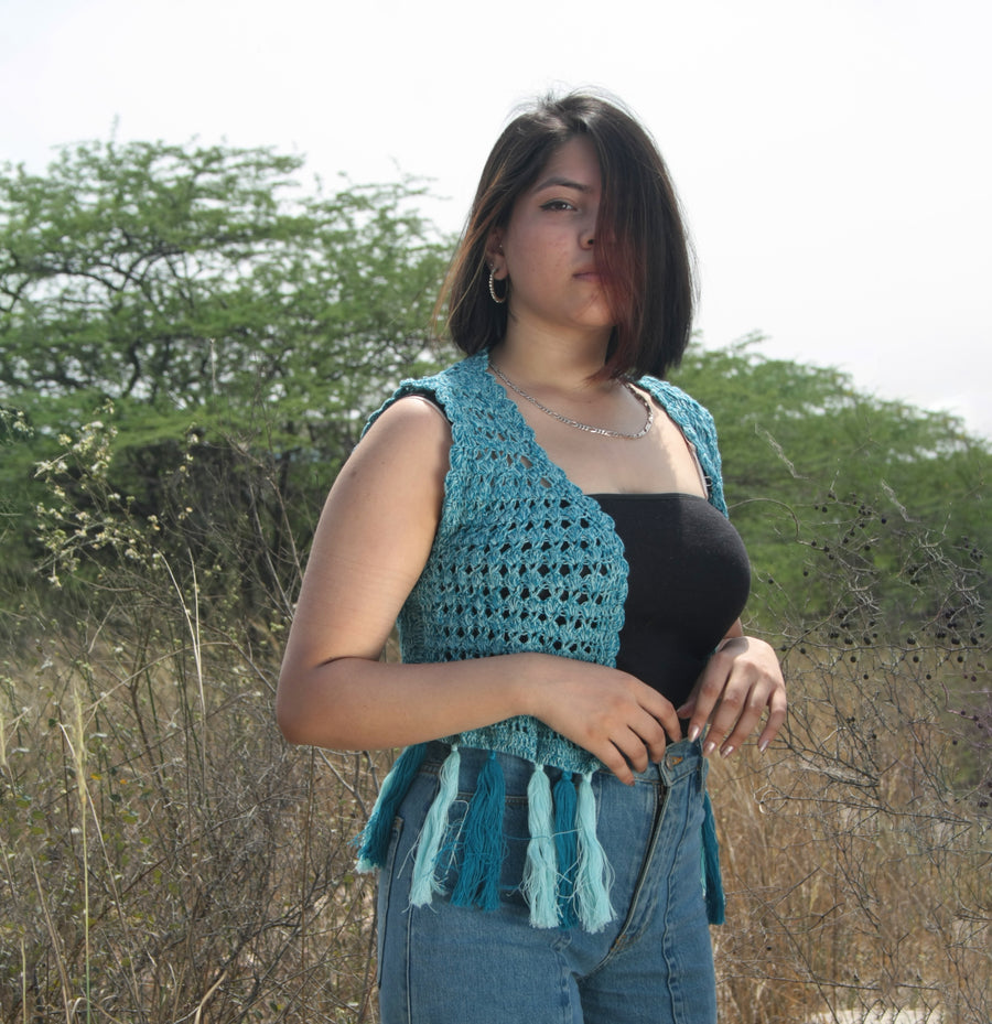 Tasseled Crochet Shrug