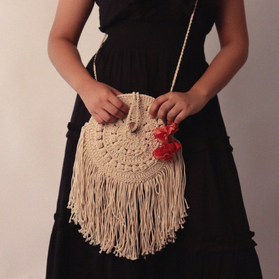 Boho Tassel Crochet Sling Bag