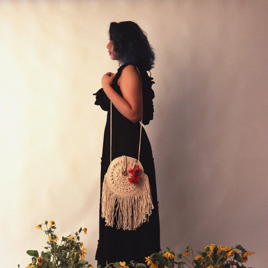 Boho Tassel Crochet Sling Bag