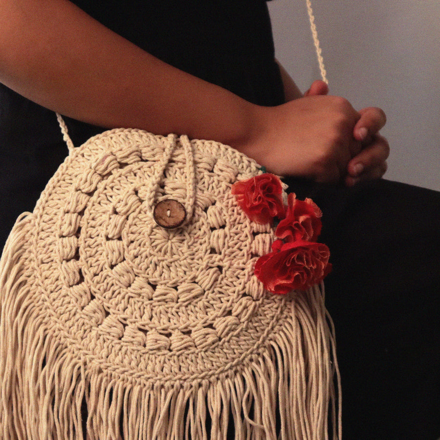 Boho Tassel Crochet Sling Bag