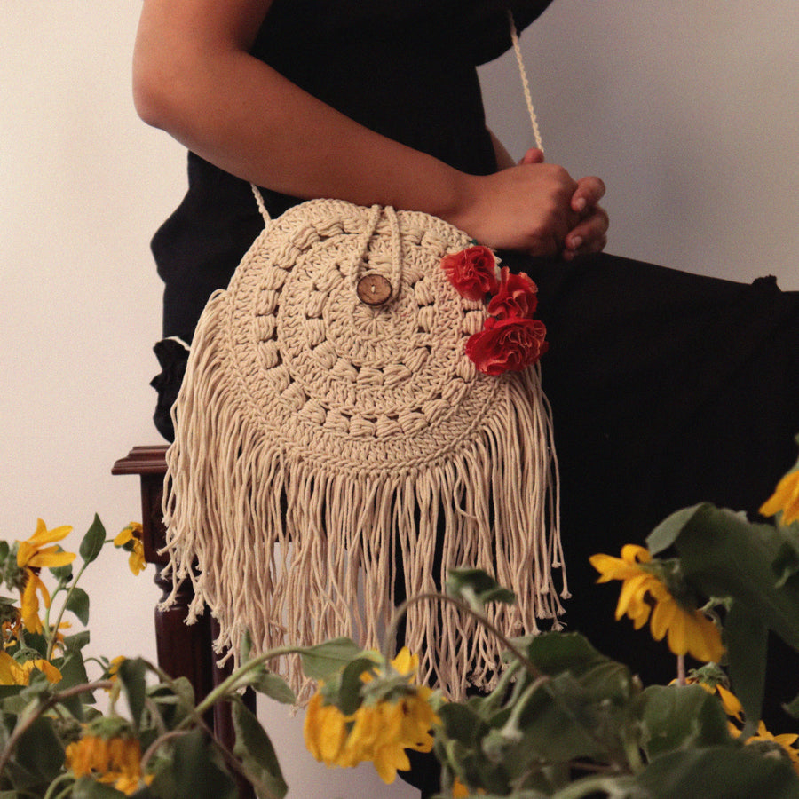 Boho Tassel Crochet Sling Bag