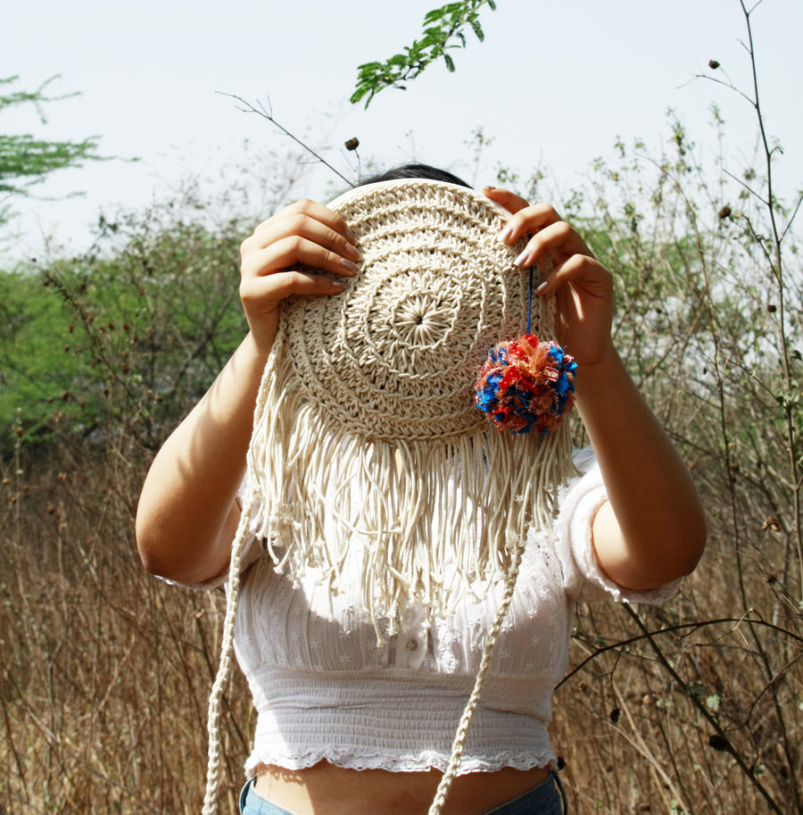 Miniature Round Crochet Bag with Tassels