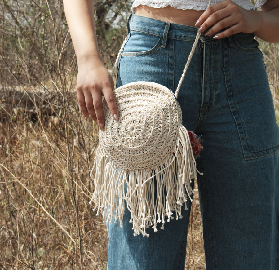 Miniature Round Crochet Bag with Tassels