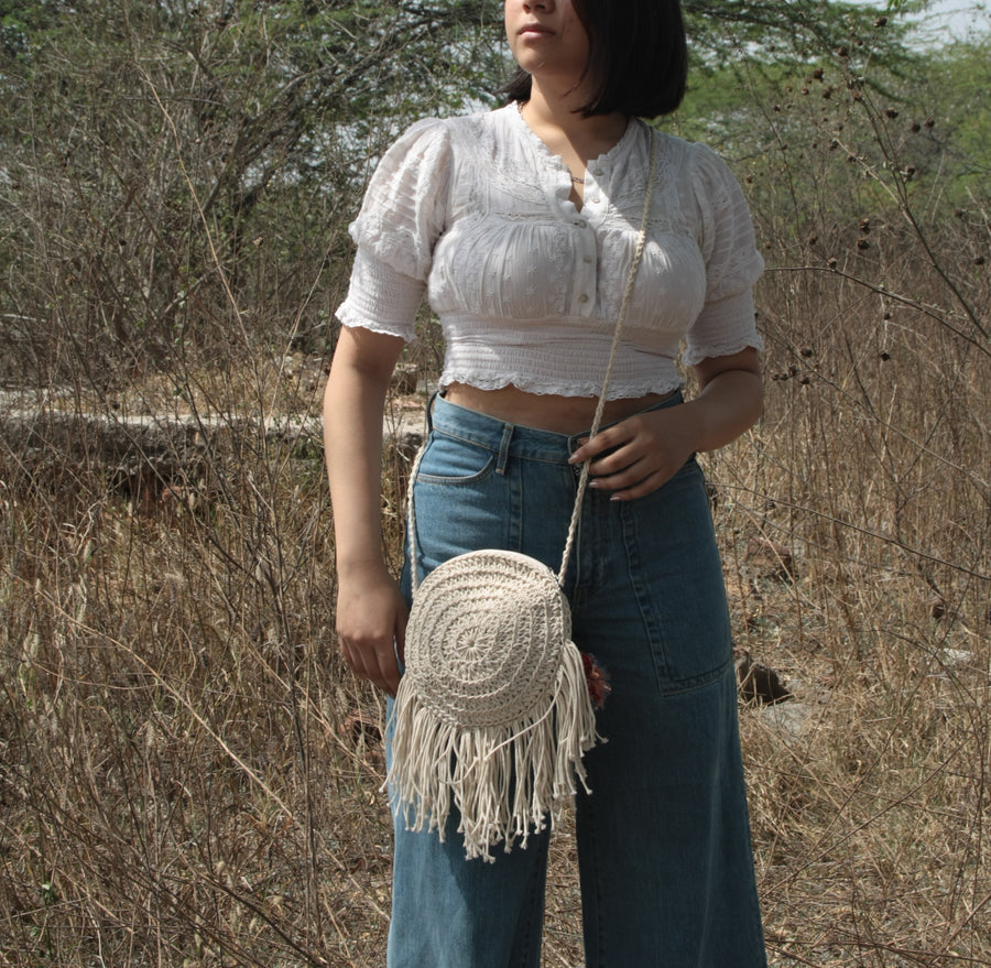 Miniature Round Crochet Bag with Tassels