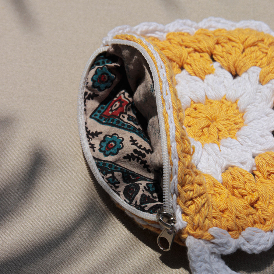 Yellow Daisy Crochet Wristlet